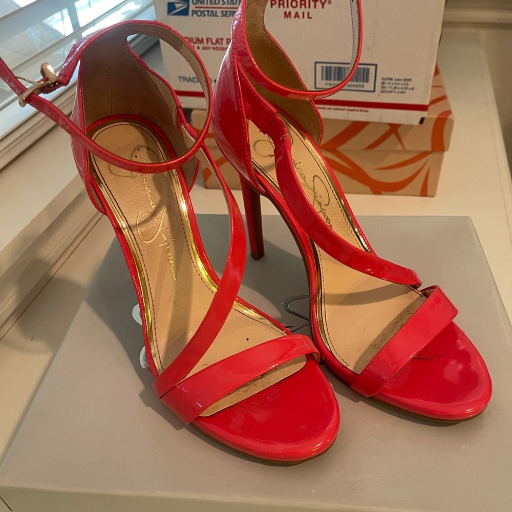 Jessica Simpson Red Stiletto Heels with Satin Straps